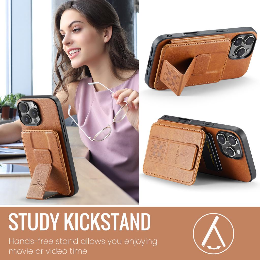 FIERRE SHANN 024 For iPhone 16 Pro Max Case Card Holder Kickstand Waxy Texture Leather+TPU Phone Cover