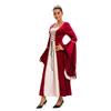 Plus Size Women's Golden Velvet Straps Flared Sleeves Vintage Medieval Dress Stage Performance Clothing