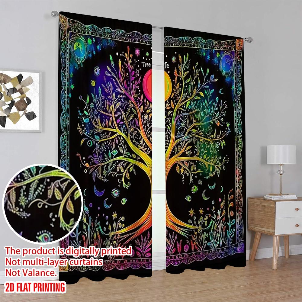 2Pcs Tree Of Life Curtains For Bedroom Moon Colorful Popular Curtains For Living Room Office Kitchen