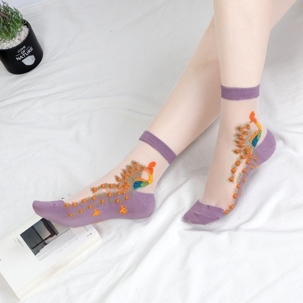 4 Ζεύγη Γυάλινες Κάλτσες για Γυναίκες Καλοκαίρι Λεπτή Σχεδίαση Μήκος Μέσης Κνήμης Αντιαγκιστρικές Μεταξωτές Αναπνέουσες για Γυναίκες