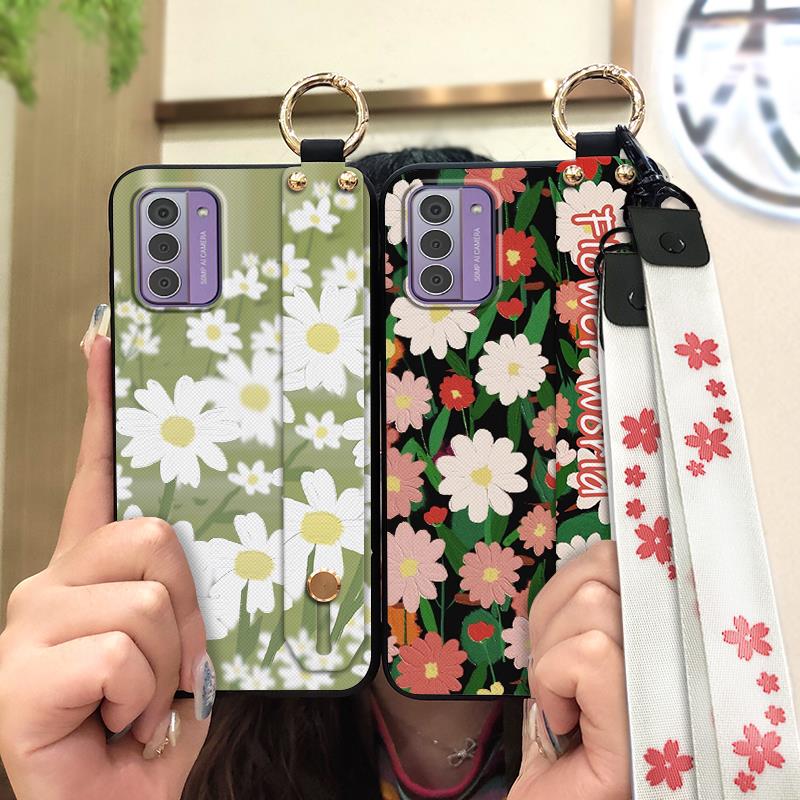 Lanyard Protective Phone Case For Nokia G42 5G Wristband Ring Kickstand Anti-dust Oil Painting Back Cover Wrist Strap