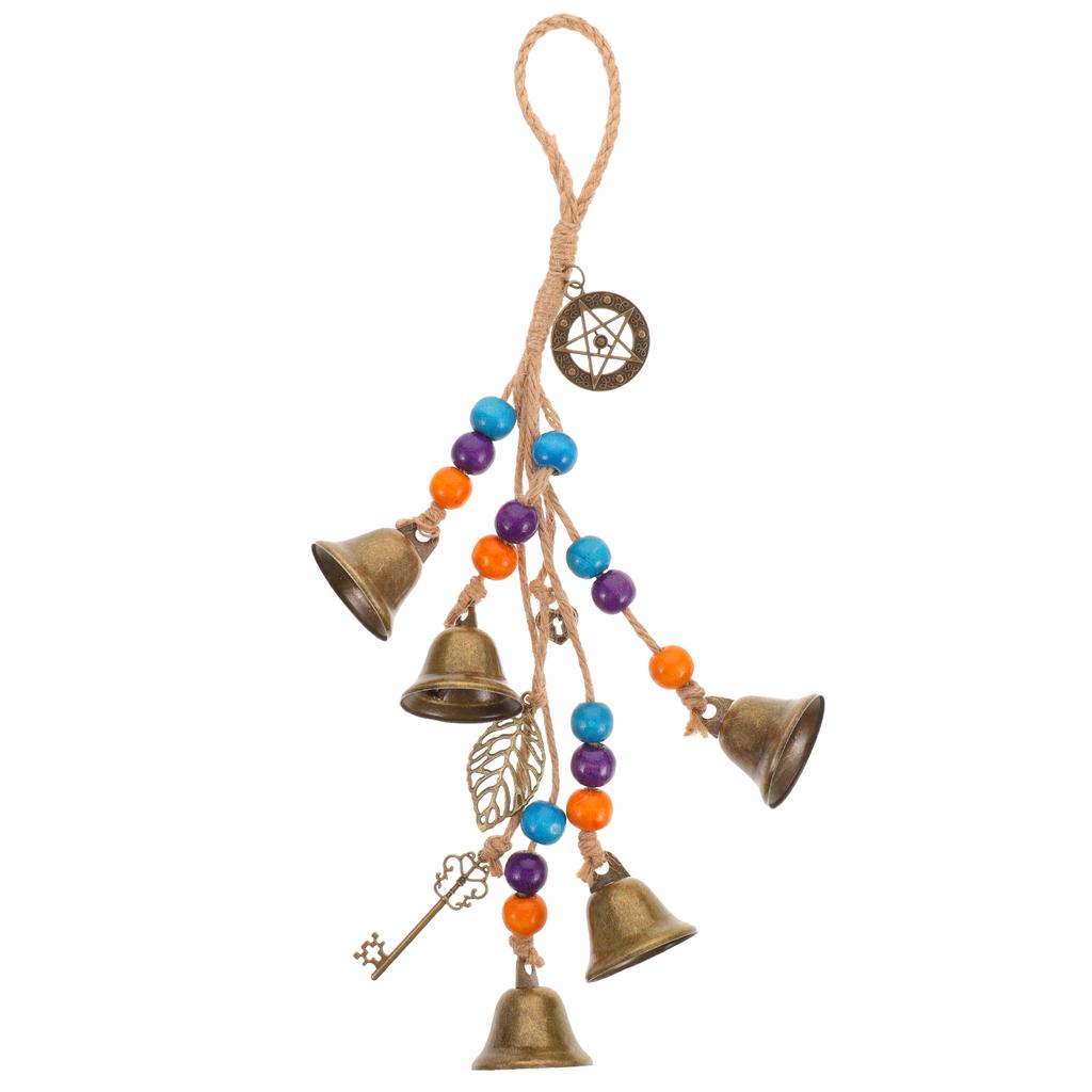 Wooden Beads Heart Door Bell Wind Chime Hanging Ornament Decor Retro Iron Home Tree Study Decoration Witch Craft Charm