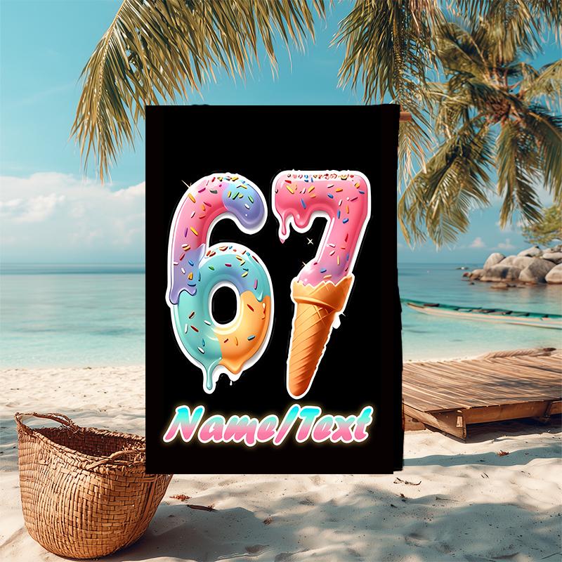 1PC Custom Name Ice Cream Celebration Beach Towel Highly Absorbent And Sand-Resistant Towel for Swimming, Pool, Yoga, And Travel Lightweight