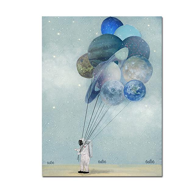 Balloon Wall Art Canvas Painting Astronaut Planet Space Prints Posters Nordic Cartoon Animal Wall Pictures for Kids Living Room No Frame