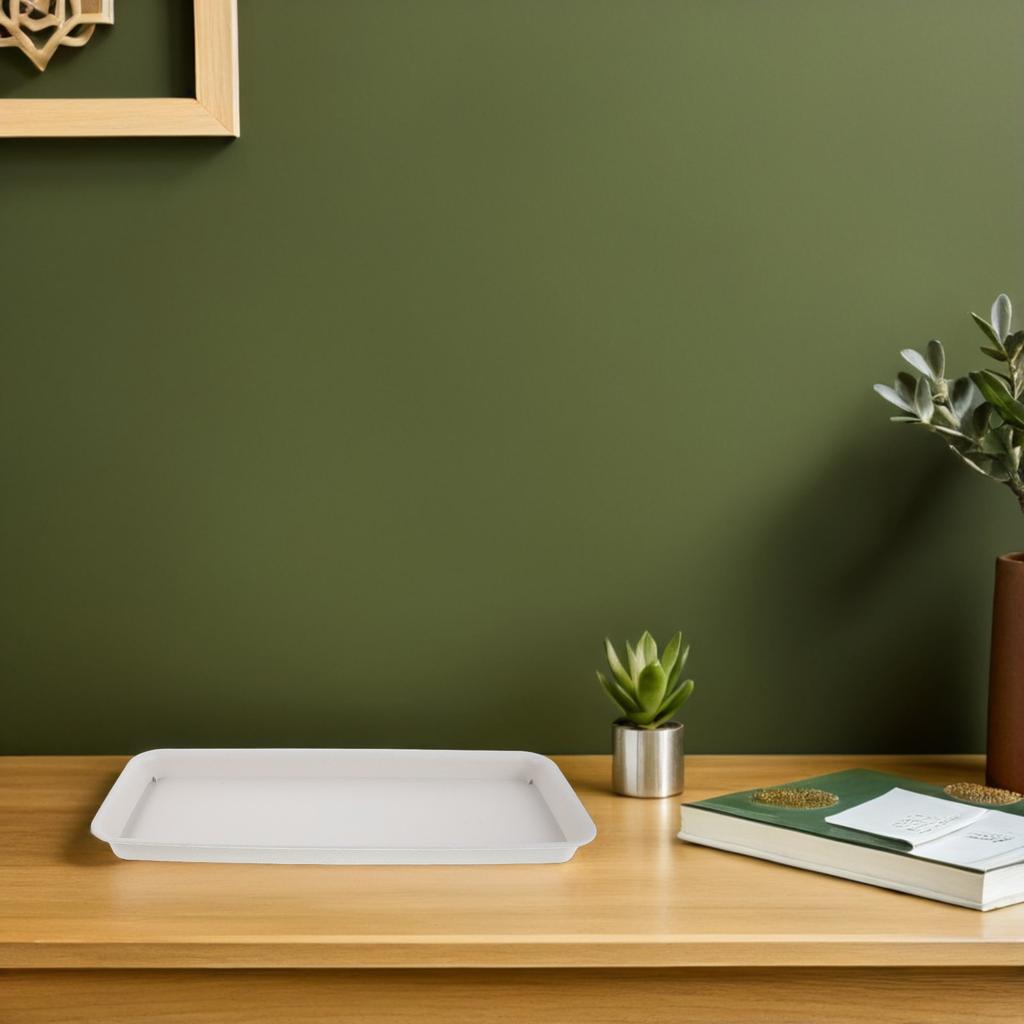Rectangular Plant Pot Tray 19x8 Inch White Resin Flower Pot Saucer Tray Indoor Outdoor Garden Plant Water Collector