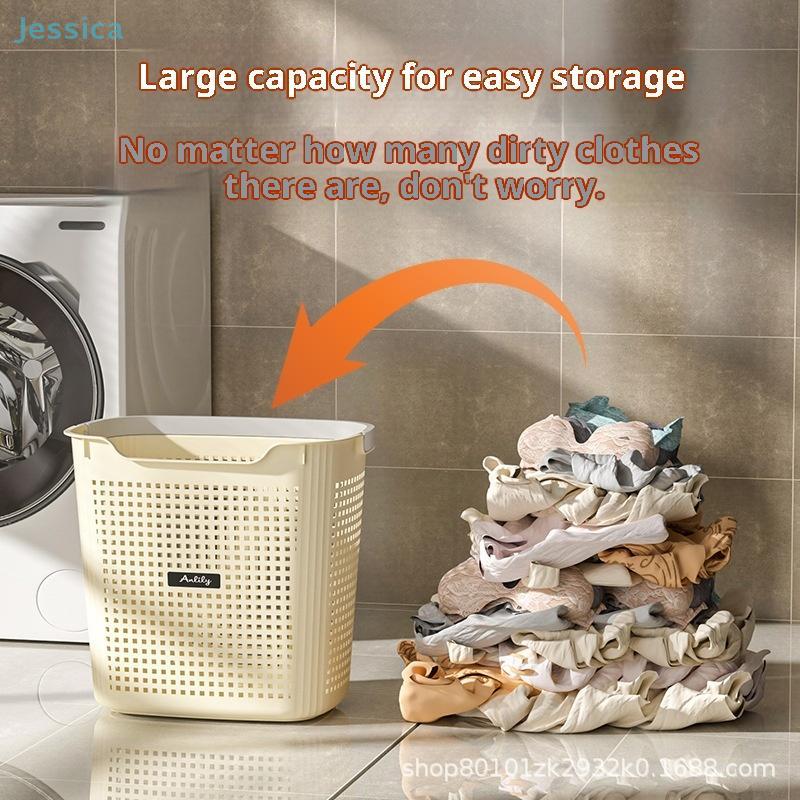 Large Plastic Laundry Basket Storage Bin,Hollow Out Dirty Clothes Basket,Dormitory And Bathroom Portable Storage Basket
