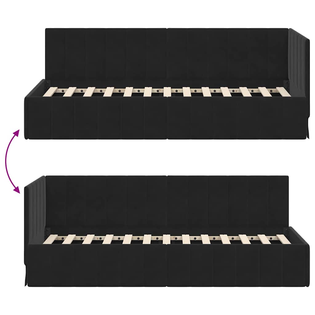 L Shaped Bed Frame with Headboard Black 80 Cm X 200 Cm Velvet