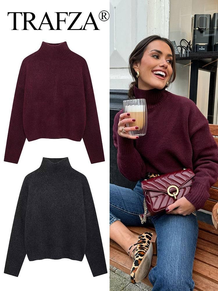 Autumn Women's European & American High Neck Long Sleeve Knitwear