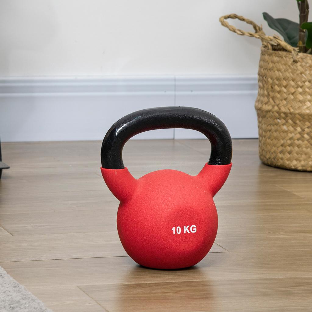 Kettlebell 10 Kg In Metal Weight for Workouts with Non-slip Handle and Flat Bottom 19x12x22cm Red and Black