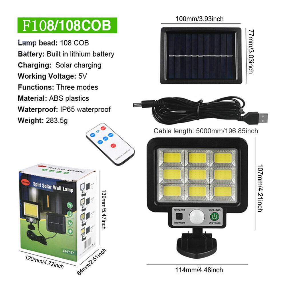 Solar-Powered Waterproof 72COB Split Remote Control Garden Light with 56LEDs