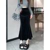 Black gold velvet skirt women's sky velvet thickened high waist and thin medium and long a-word hip-wrapped fishtail skirt