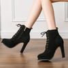 Fashion High Heel Sexy Spring Autumn British Style Lace Up Waterproof Platform Women Party Wedding Pumps Single Shoes Boots Women