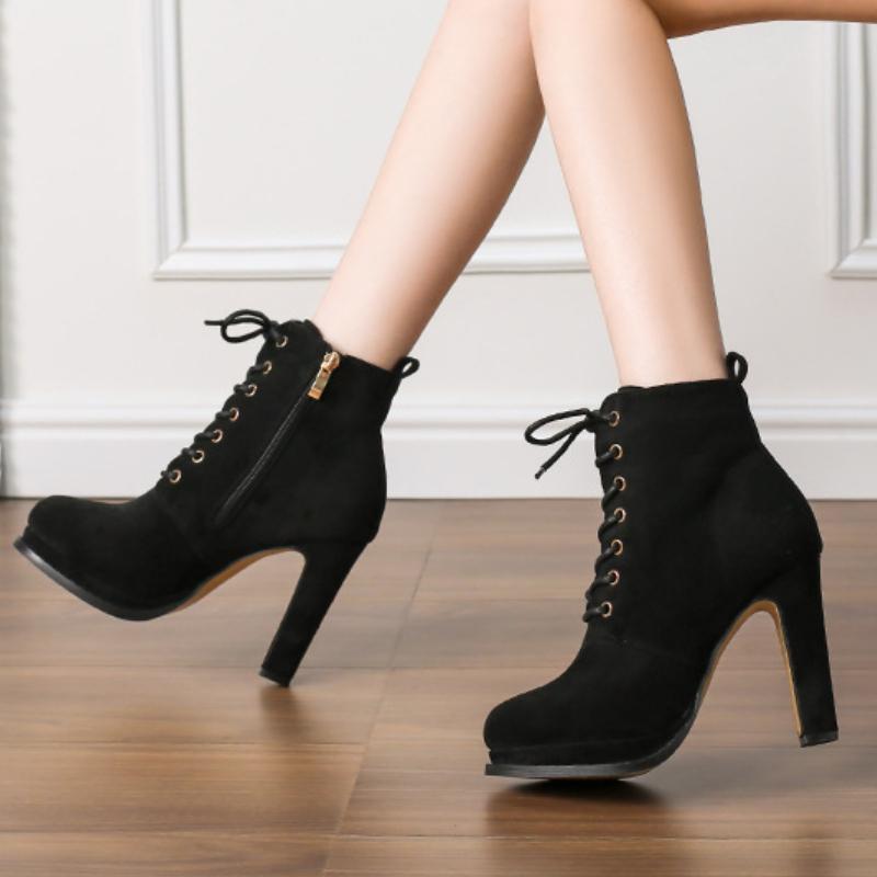 Fashion High Heel Sexy Spring Autumn British Style Lace Up Waterproof Platform Women Party Wedding Pumps Single Shoes Boots Women