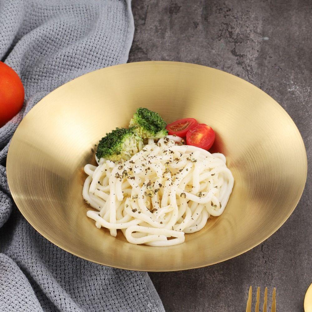 304 Stainless Steel Pasta Plate Deepened Fruit Dish Korean Salad Bowl Kitchen Tableware