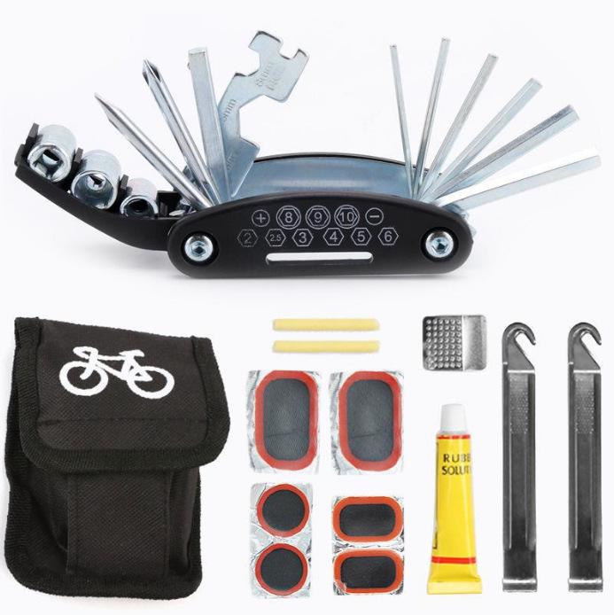 Bicycle Repair Kit: Tire Patch, Pump, Wrench Set for Mountain Bike & Car