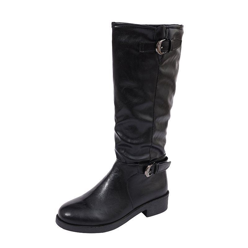 Belt buckle retro pleated new stacking boots women's autumn boots 2025 tall knight versatile large size boots