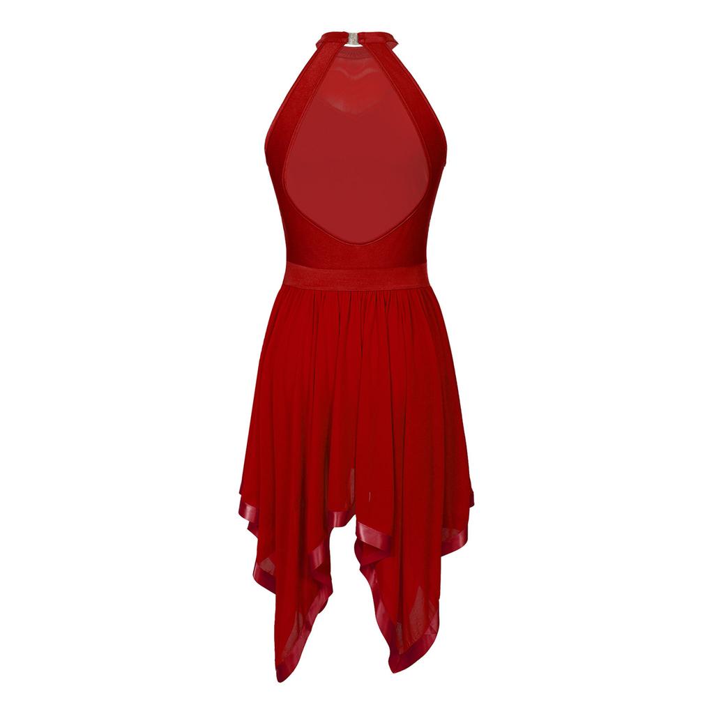 Bayan Parlak Payetler Patchwork Elbise Halter Backless Asimetrik Hem Örgü Elbiseler Dans Performansı Kostüm