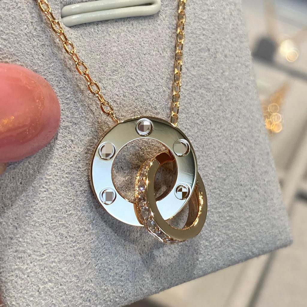 High Version V Gold LOVE Classic Small Cake Gypsy Double Ring Necklace Women's Thick Plated 18K Rose Gold Light Luxury