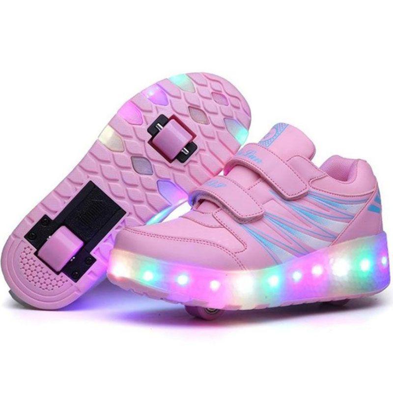 

Premium Quality Led Shoes With Wheels Mesh Roller Skate Luminous Men Women Sneakers EU30 розовый