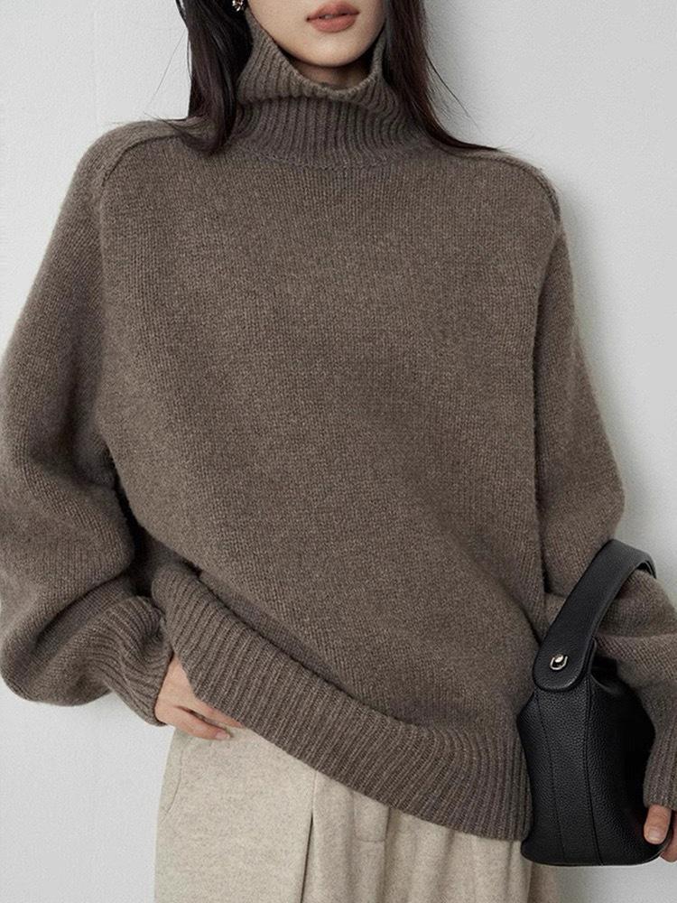 2025 Women's European Style High Neck Wool Sweater - Loose, Thick, and Cozy for Winter