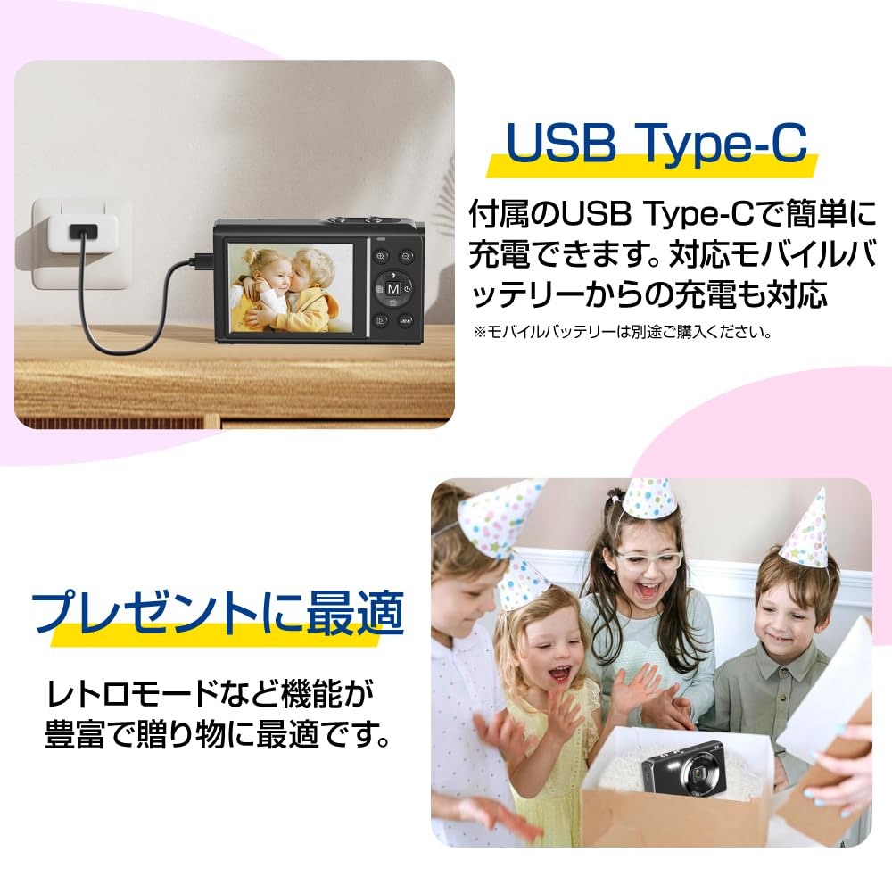 SACCONNECT Compact Digital Camera Approximately 13MP CMOS Smile IPS 16x Digital MicroSD Card Video Retro White Metering Continuous Slow Time Made In