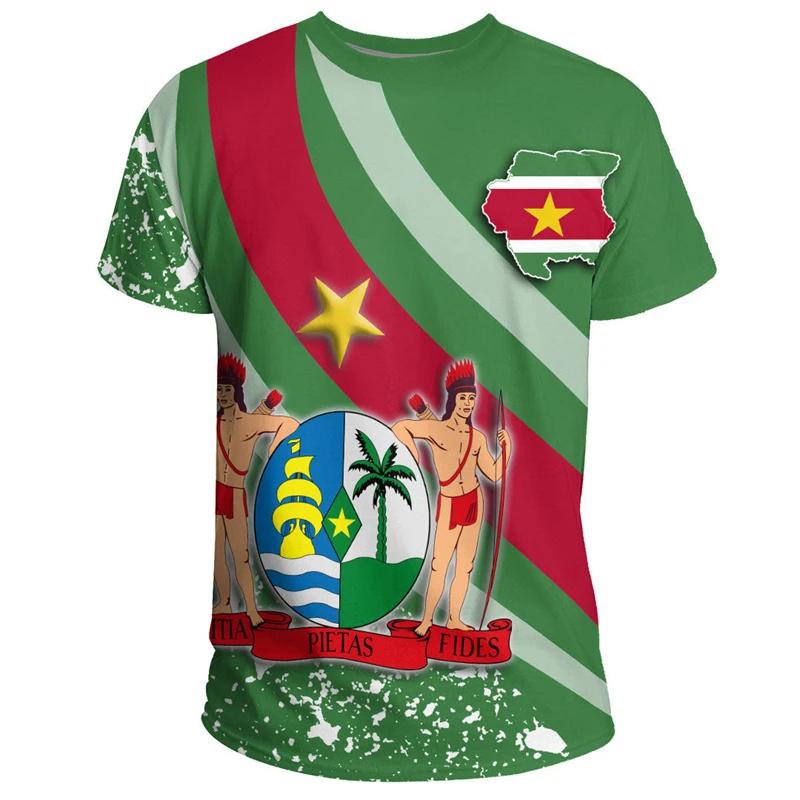 

Футболка с графическим принтом флага Суринама для мужчин, 3D-печатные футболки с национальной эмблемой Суринама, летние спортивные топы для мальчиков в стиле Боливии, уличные футболки L