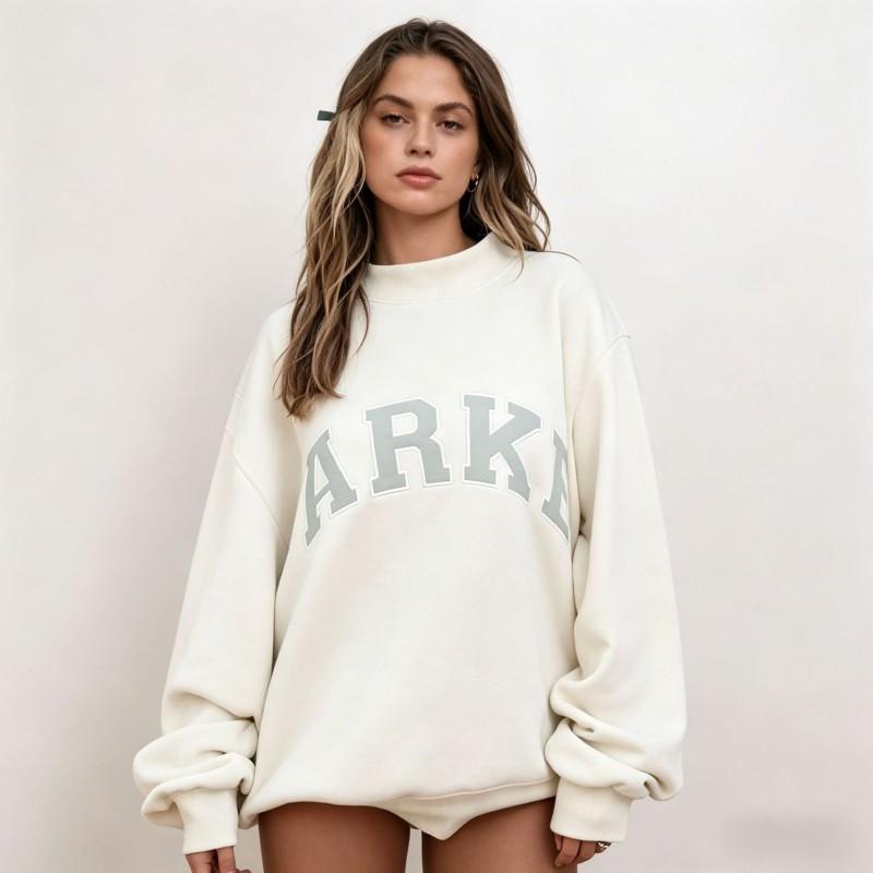 Womens Loose Fit Crewneck Sweatshirt Cotton Embroidered Casual Top Students