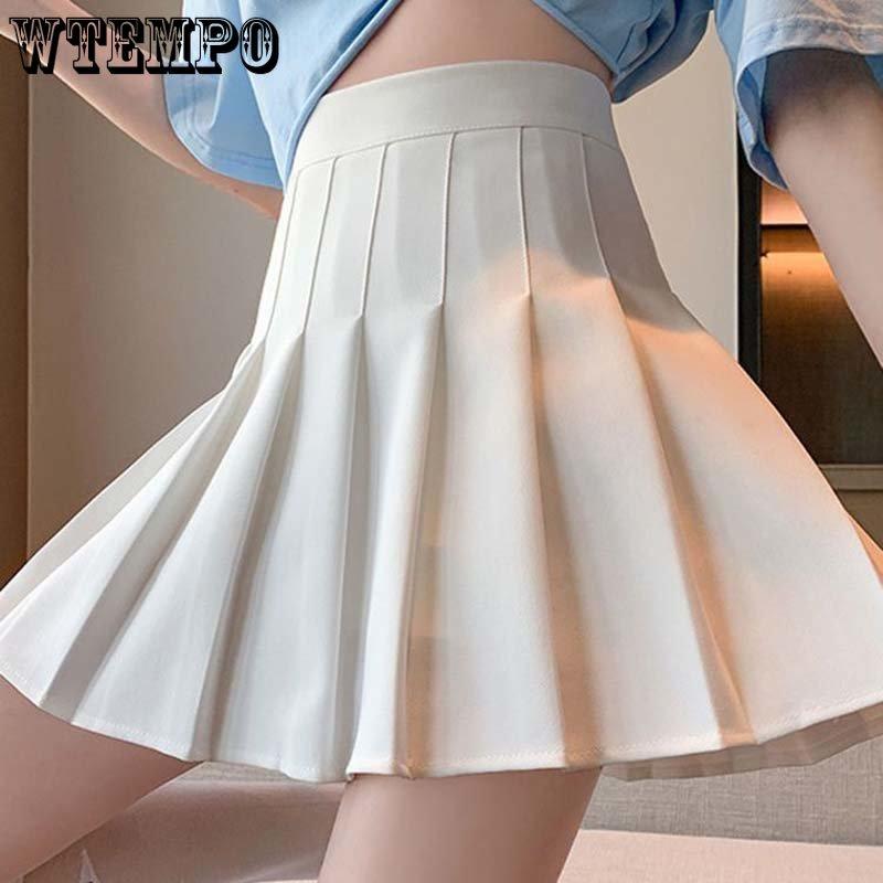 Pleated Skirt A-line High Waist Women Back Zipper Built-in Anti-light Safety Pants Slim Black Grey Hotswet Preppy Style Casual