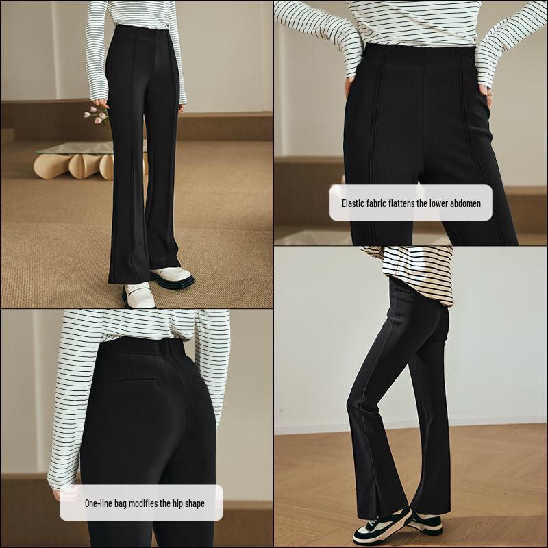 Olrain Women's French Knit High-Waist Flared Casual Pants