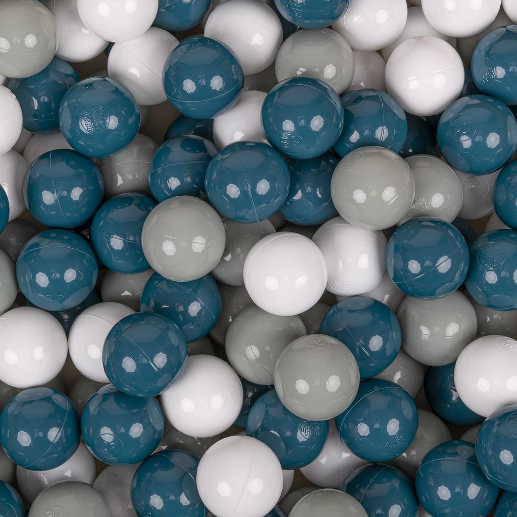KiddyMoon Soft Ball Pit Round 90x30cm/200 Balls 7cm / 2.75in for Kids, Velvet, Forest Green:dark Turquoise/green-grey/white