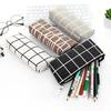 Canvas Pencil Case School Simple Striped Grid Pencilcase Office Stationery Pen Bag Students Pencils Writing Supplies Gift