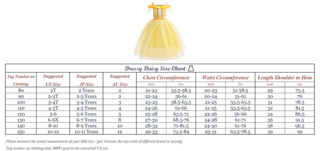 Batole Dívky Belle Cosplay Kostým Princezna Dětská Sukně Kráska a zvíře Šaty Halloween Kostým Žlutá Velikost 2 roky 95 [Dressy Daisy]