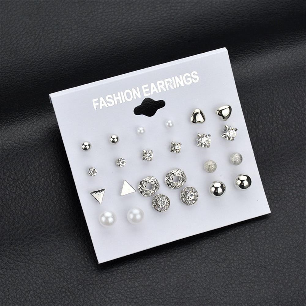12 Paar Minimalistischer Schmuck Geschenk Creolen Ring Ohrring Set Ohrstecker Perle Zirkonia