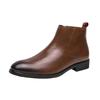 Leather Martin Boots Men's British Business Medium Top High Heel Pointed Hair Stylist Leather Shoes High Top Leather Boots