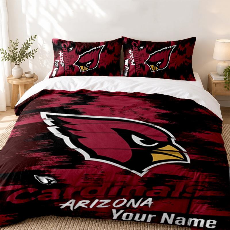 Arizona Cardinals Individueller Name 3-teiliges Set Perfekt für das Schlafzimmer Bequemes Bettwäsche-Set enthält einen Bettbezug und zwei Kissenbezüge Ideal für Geburtstag oder Chr 135cmx200cm brown