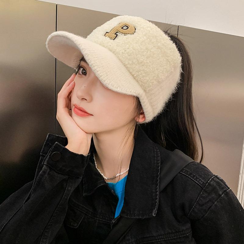 

Плюшевая Вязаная Шляпа-цилиндр без верха Женская Осенне-зимняя Холодная Шерстяная Бейсболка Модная Буква P Велоспорт, Спорт casual versatile, elastic