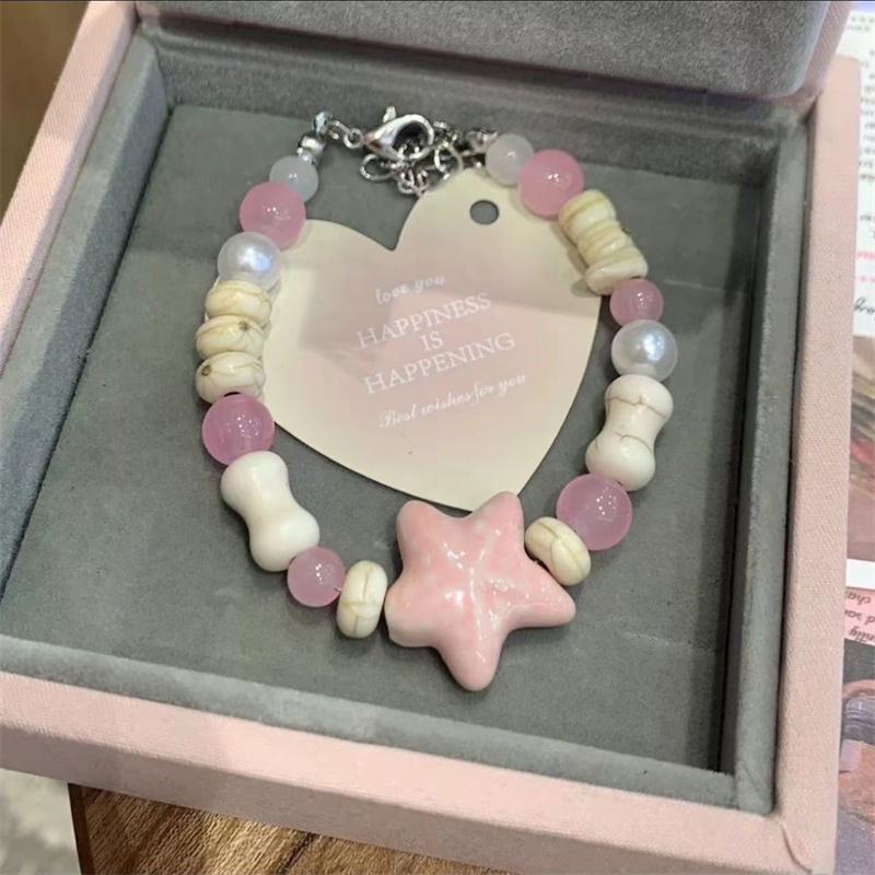 Korean Romantic Shell Star Beaded Bracelet for Women Girls Cute Harajuku Y2K Candy Color Starfish Bracelet Jewelry Accessories