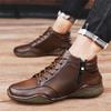 Winter New Trendy Genuine Leather Casual High-Top Leather Shoes Spring and Autumn Cowhide Men's Cotton-Padded Shoes with Velvet