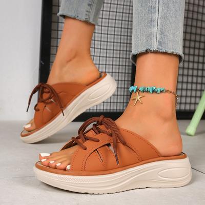 Damen Pantoffeln Keilsandalen Sommer Offene Zehe Weiche Hausschuhe Breite Passform Kreuzriemen Sandalen Plateau Leichte Strandslipper