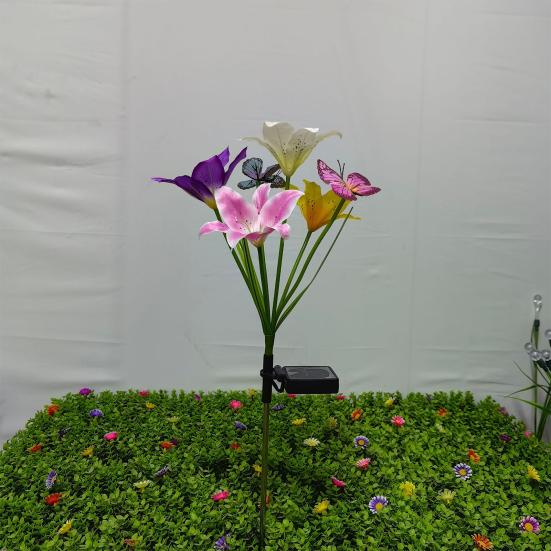 Solar Lily Flower Light, Outdoor Waterproof LED Artificial Flower Garden Stake Lamp, Color Changing Light for Lawn Pathway Patio Decor