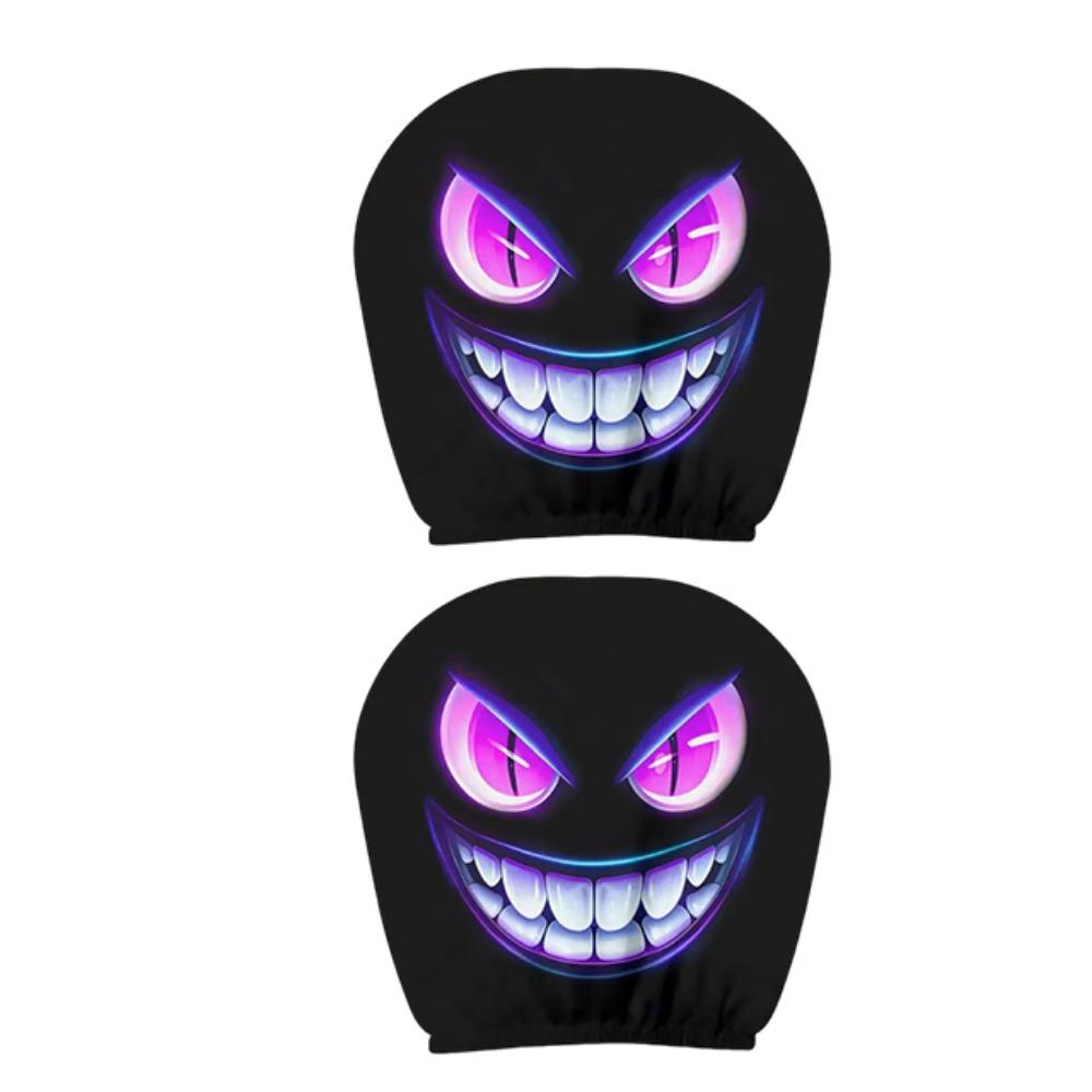 2Pcs Exaggerated Car Headrest Covers Funny Face Expressions Car Seat Headcover Journey Must-Have