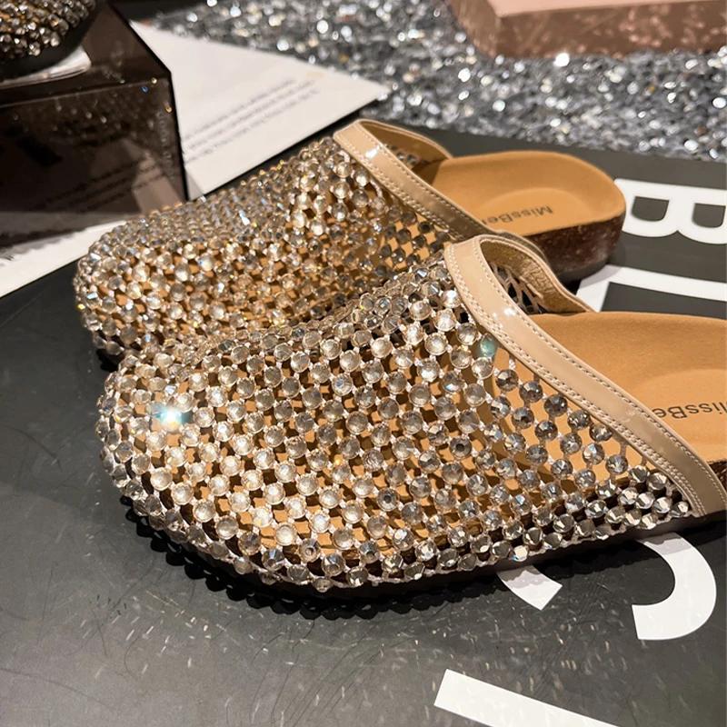 

Fashion Crystal Women Flats Slippers Casual Fashion Mules Shoes Slingback Women s Sandals Summer 2025 New Trend Beach Woman Flip Flops 40 золотой
