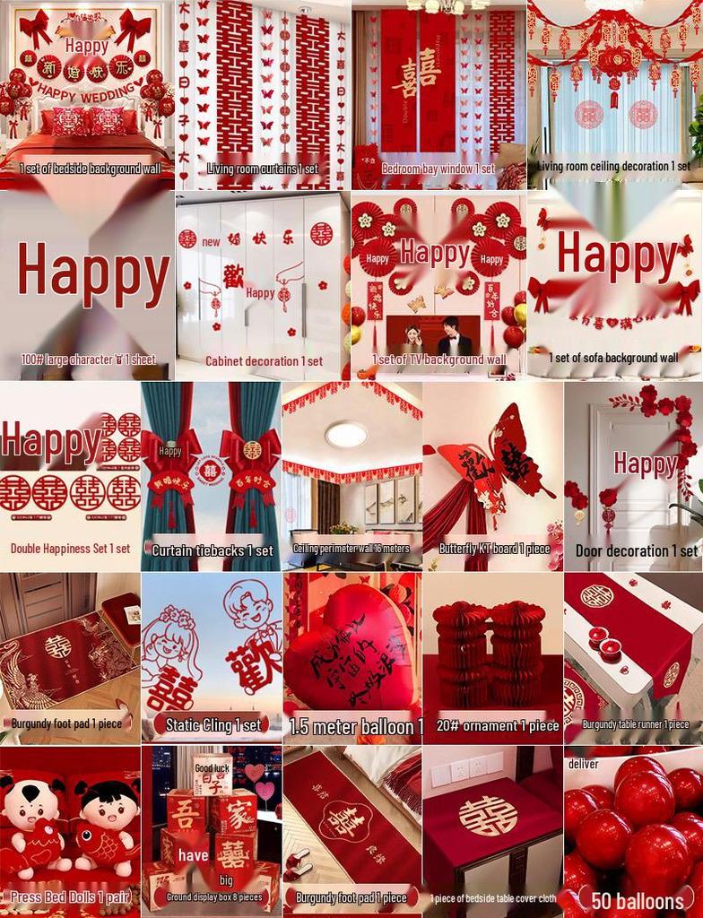 Complete Wedding Room Decoration Set: Bride & Groom's Bedroom Decor Essentials