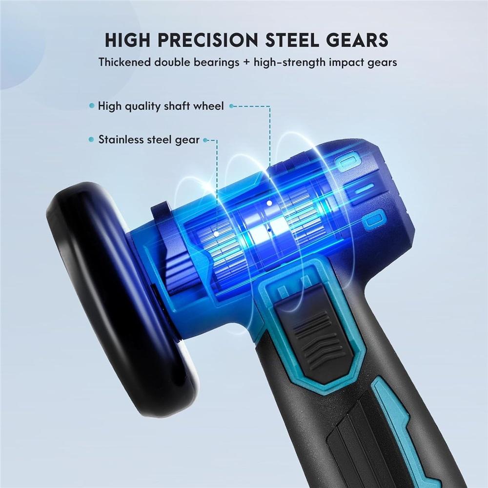 12V mini cordless angle polisher, comes with 2 1300mAh batteries, 19,500 RPM, 6 cutting discs, 3-inch/76mm side disc, polisher