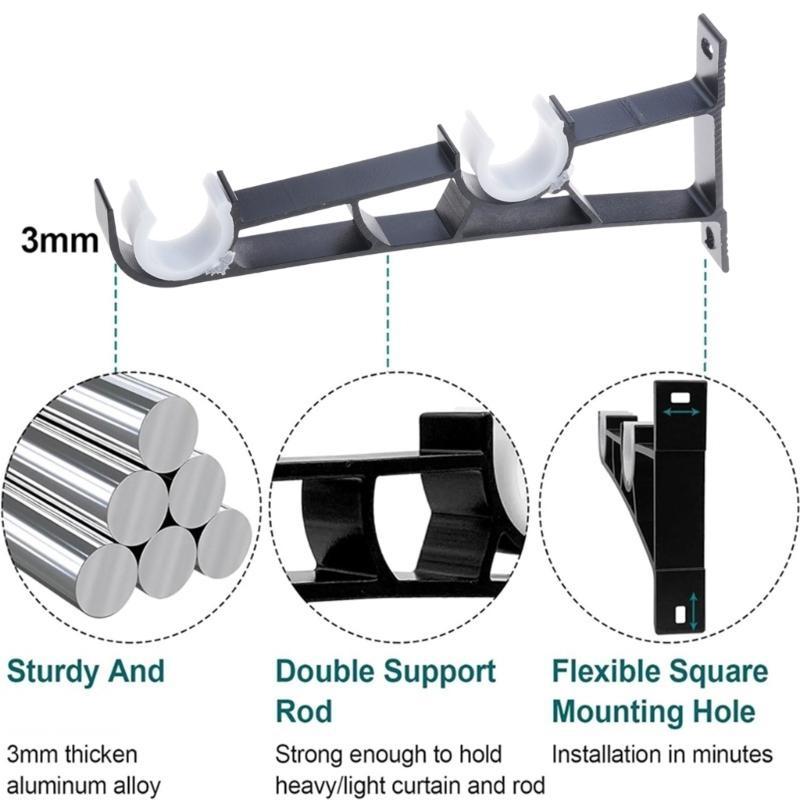 Curtain Rod Bracket,Adjustable Curtain Rod Holder,Double Curtain Brackets Wall Mount Curtain Rod Hook for Living Room
