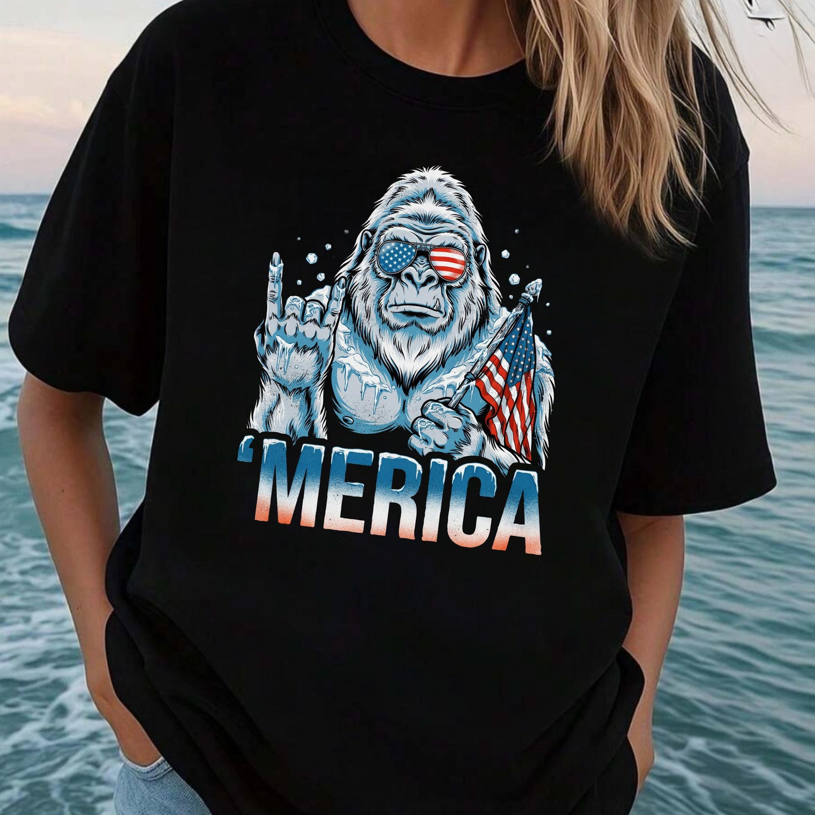 Merica Yeti Shirt, Patriotic Bigfoot Tee, Fourth of July, USA Sasquatch Funny, American Pride, Team USA Shirt, Independence Day America 4XL