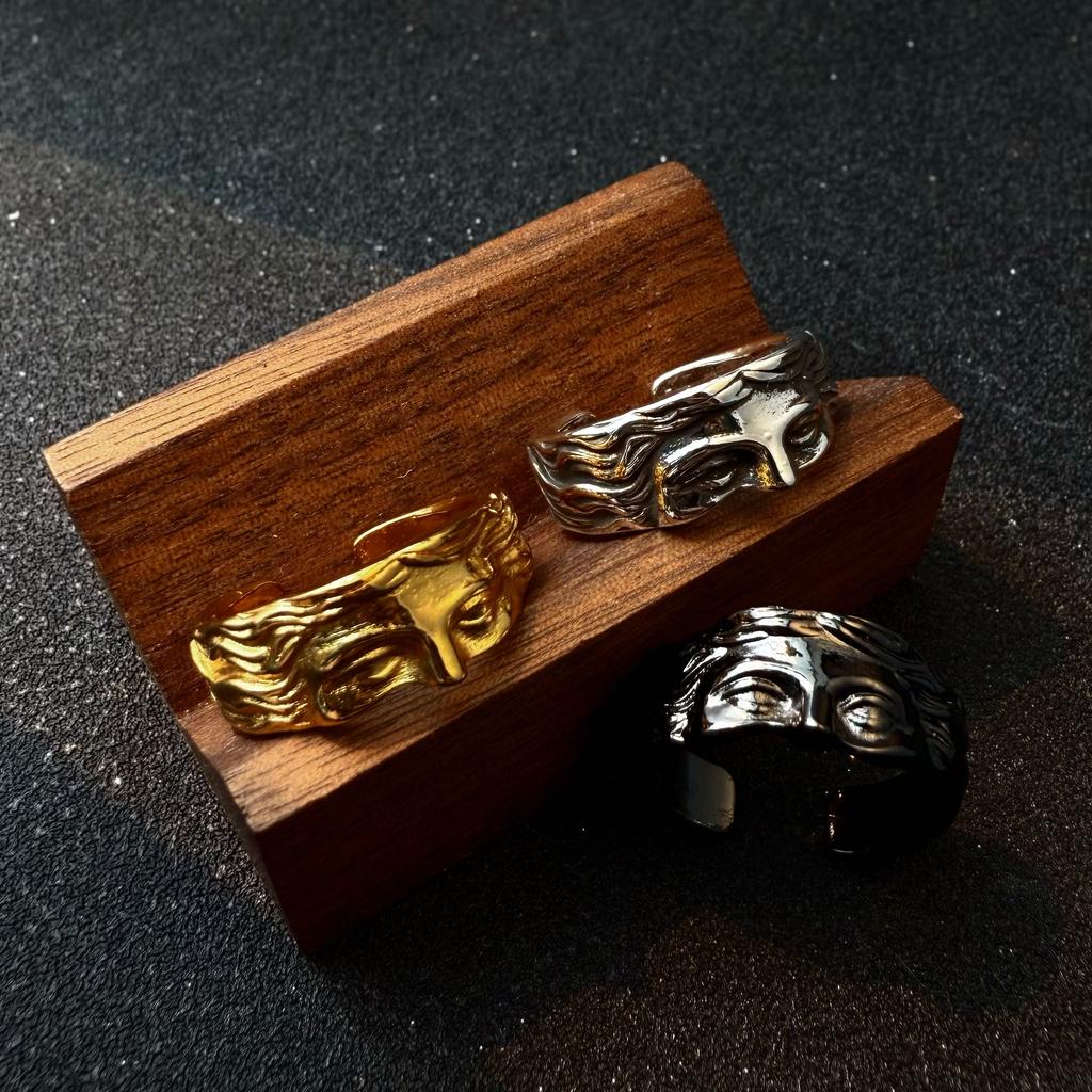 Retro Half Face Venus Adjustable Open Ring For Men Women Greek Myths Punk Gothic Edgy Brass Jewelry Unisex Accessories Art Gift