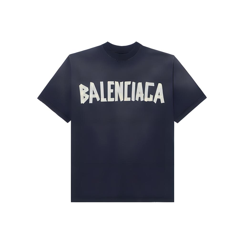 Balenciaga T-shirt da uomo a manica corta, vestibilità media, tipo nastro, nero sbiadito 739784TOVA91055
