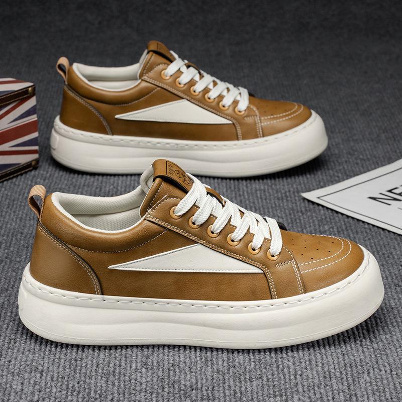 Autumn new leather super thick-soled wear-resistant shock-absorbing board shoes lace-up casual shoes