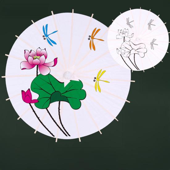 DIY Coloring Paper Umbrella with Bamboo Handle Handmade Chinese Oiled Paper Umbrella White Paper Umbrella Japanese Parasol Decoration